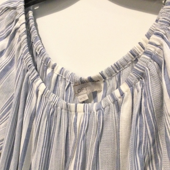 LOFT Peasant Top White Blue Stripe Size XS - Picture 4 of 9